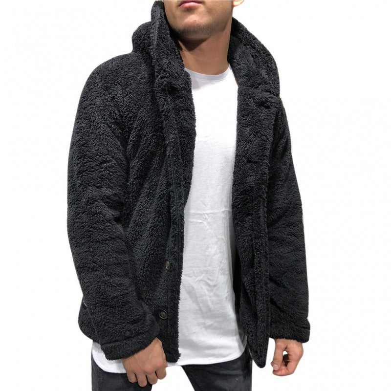 Herren Kapuzen-Teddyjacke im Oversize-Sherpa-Stil mit Knopfleiste Nord Taschen