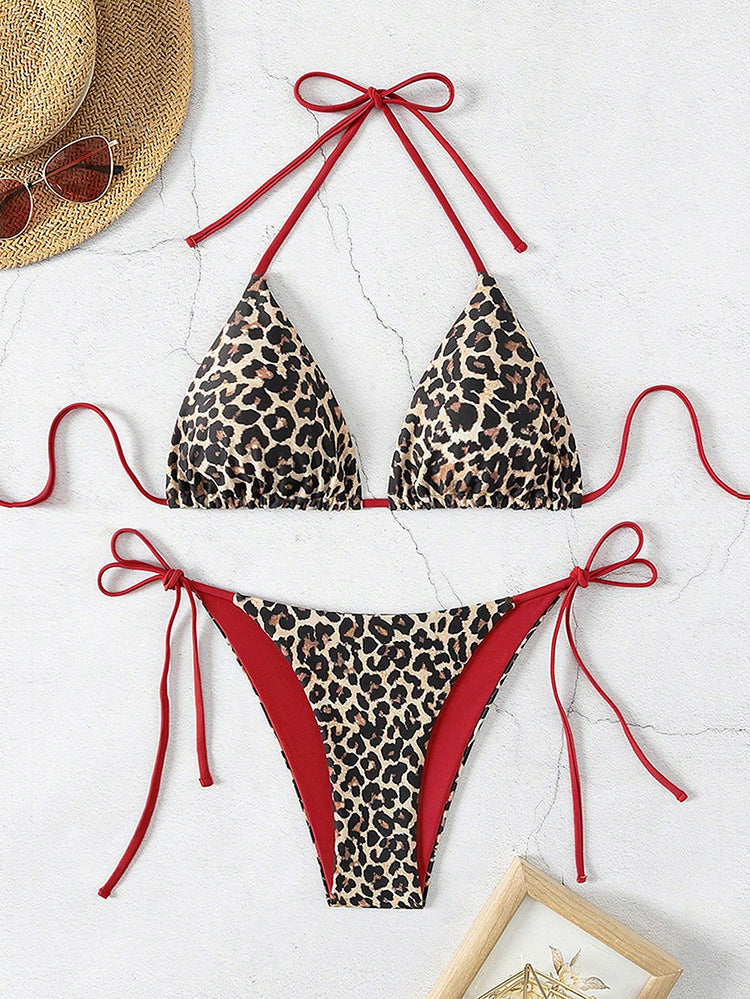 Damen Triangel-Bikini-Set mit verstellbaren BindNord Taschenändern und animalischem Design
