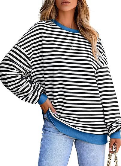 Damen Lässiger Sweater mit Breiten Streifen