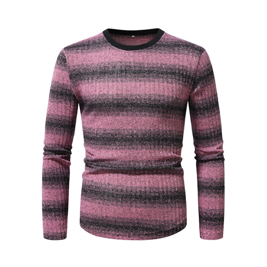 Herren Slim-Fit Feinstrick-Pullover mit horizontalem Farbverlauf und geripptem Strukturmix Nord Taschen