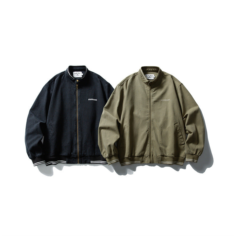 Unisex Kastig geschnittene Baumwoll-Canvas Bomberjacke mit Stehkragen und geripptem Saum Nord Taschen