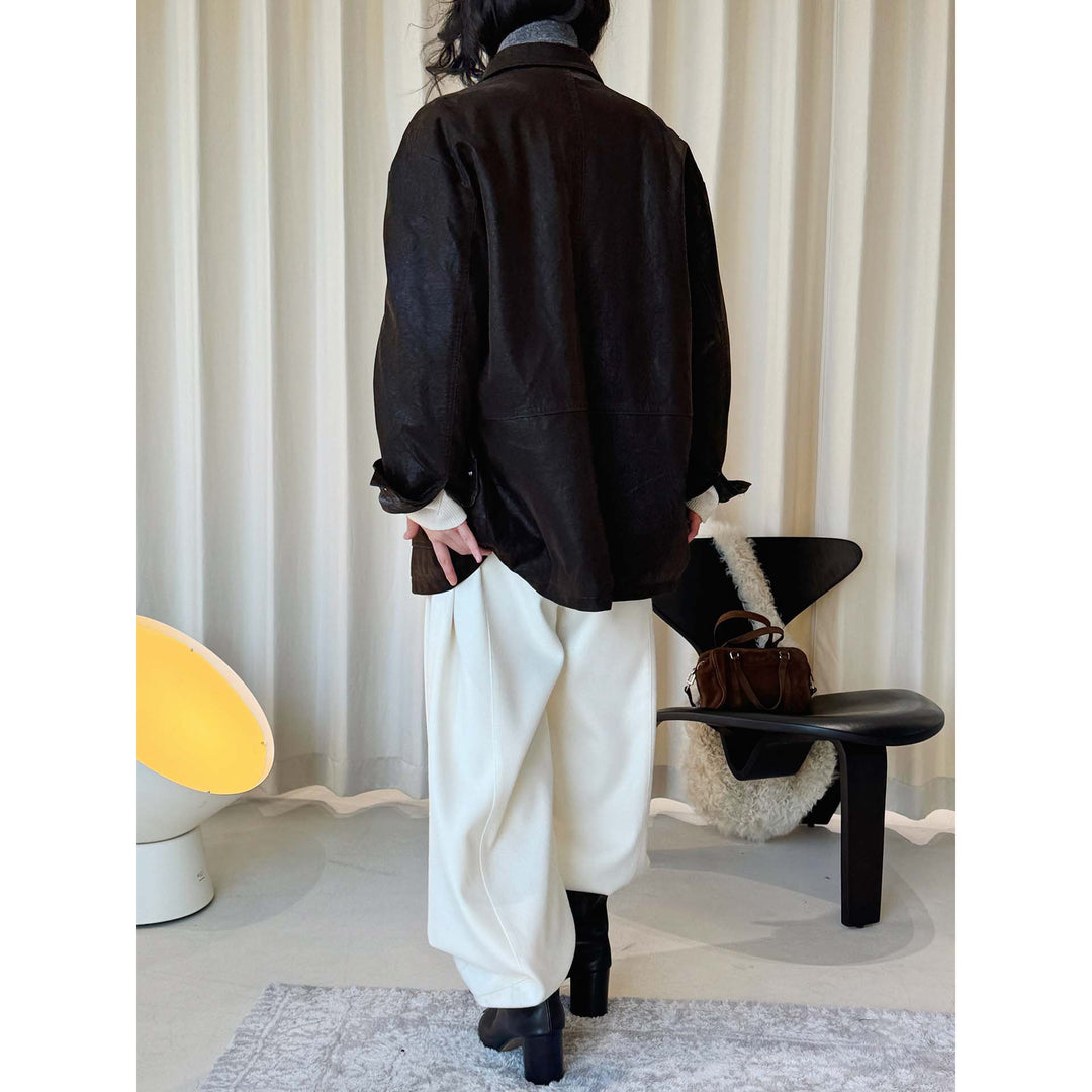 Damen Oversized Lederoptik-Fliegerjacke mit Teddyfutter und Metallreißverschluss Nord Taschen