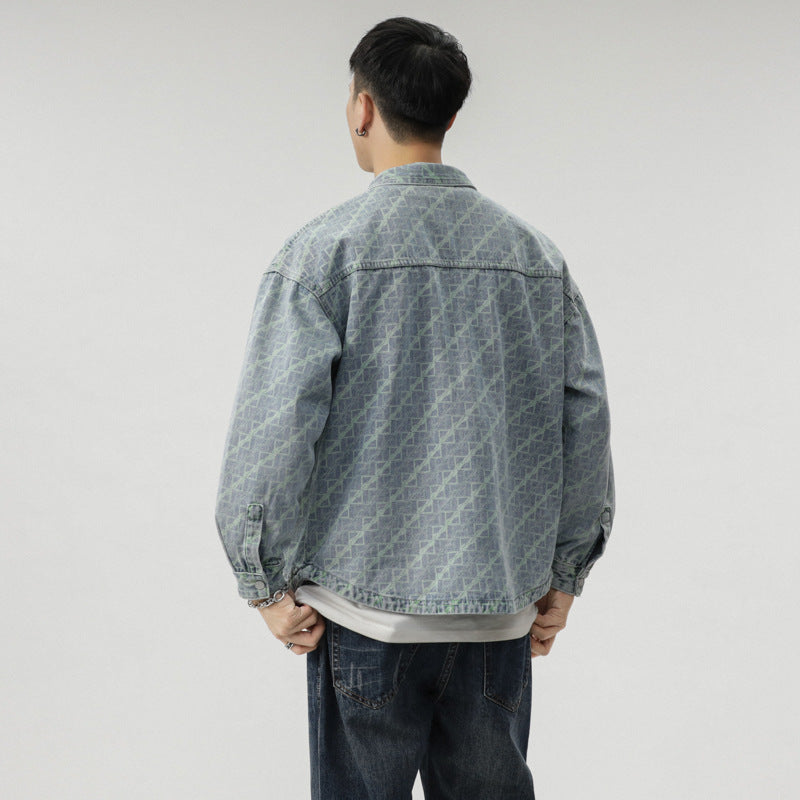 Herren Monogramm-Jeanshemdjacke im Oversize mit Druckknöpfen und aufgesetzten Brusttaschen Nord Taschen