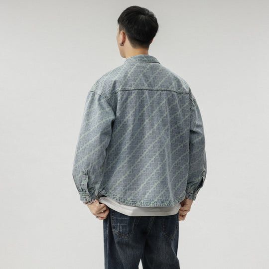 Herren Monogramm-Jeanshemdjacke im Oversize mit Druckknöpfen und aufgesetzten Brusttaschen Nord Taschen