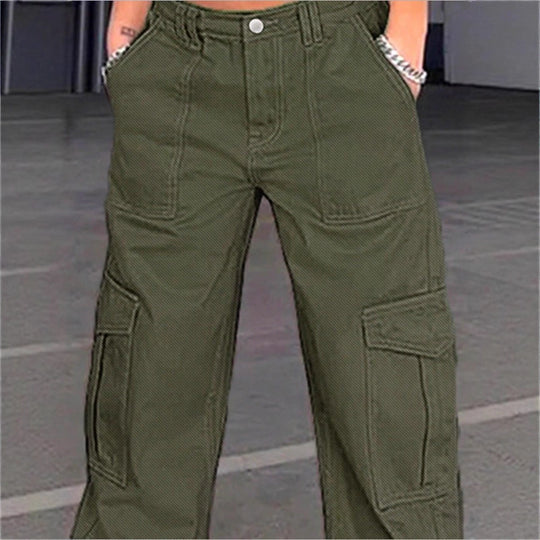 Damen weite Cargo-Hose mit hoher Taille, aufgesetzten Klappentaschen und legerer Baggy-Passform Nord Taschen