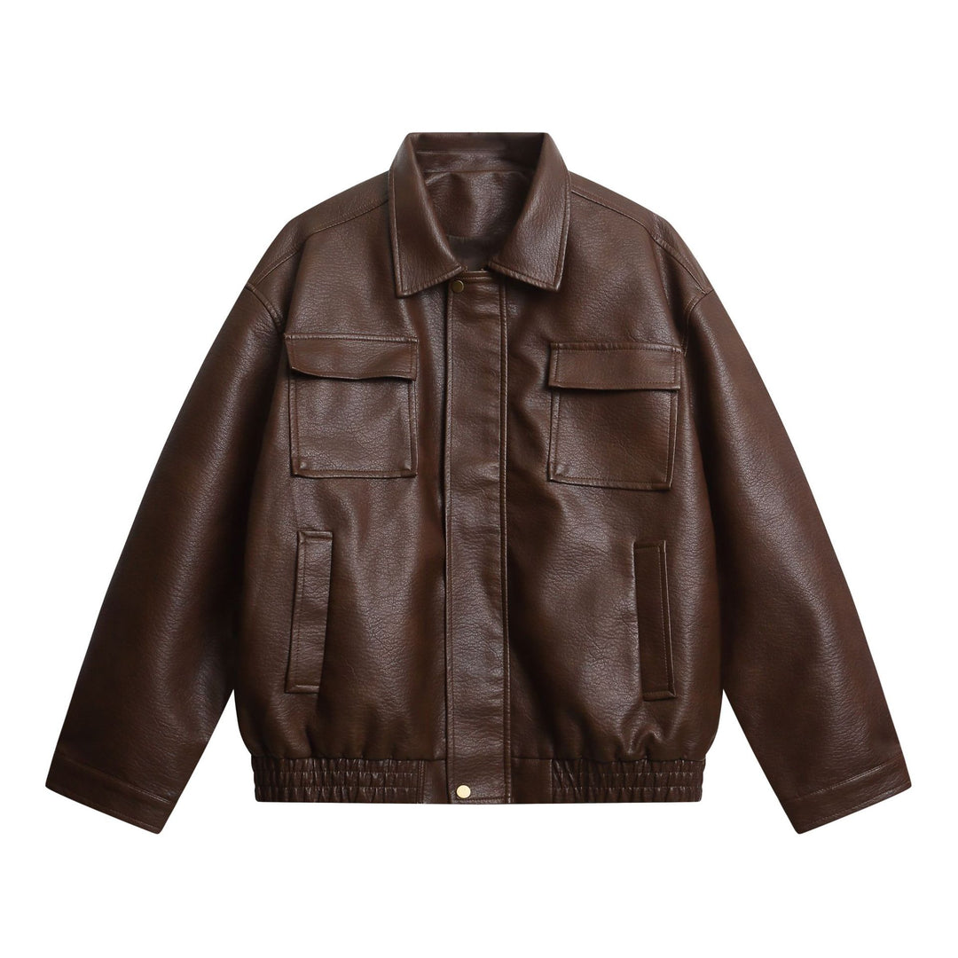 Damen Kurz geschnittene Kunstlederjacke im Oversized‑Look mit Pattentaschen Nord Taschen