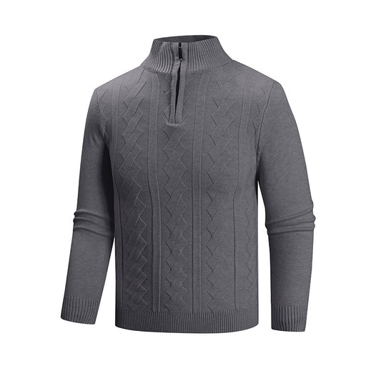 Herren Feinstrick-Halbzipp-Pullover mit Zopfmuster und Stehkragen Nord Taschen