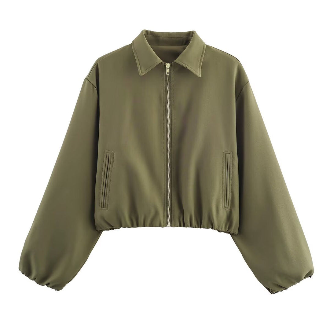 Damen lässige Übergangsjacke mit hohem Kragen und elastischem Saum