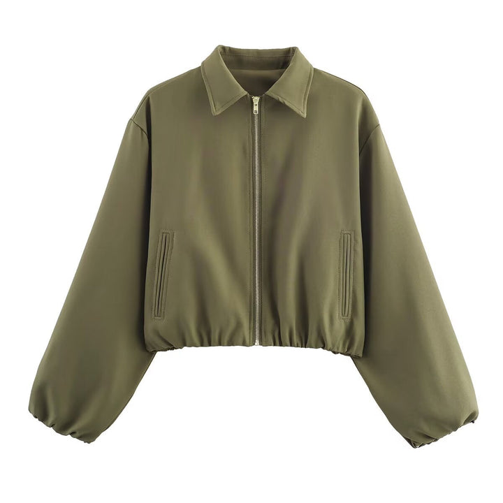 Damen lässige Übergangsjacke mit hohem Kragen und elastischem Saum