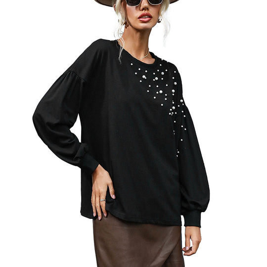Damen Eleganter und bequemer Pullover mit perlenverzierter Schulter Nord Taschen