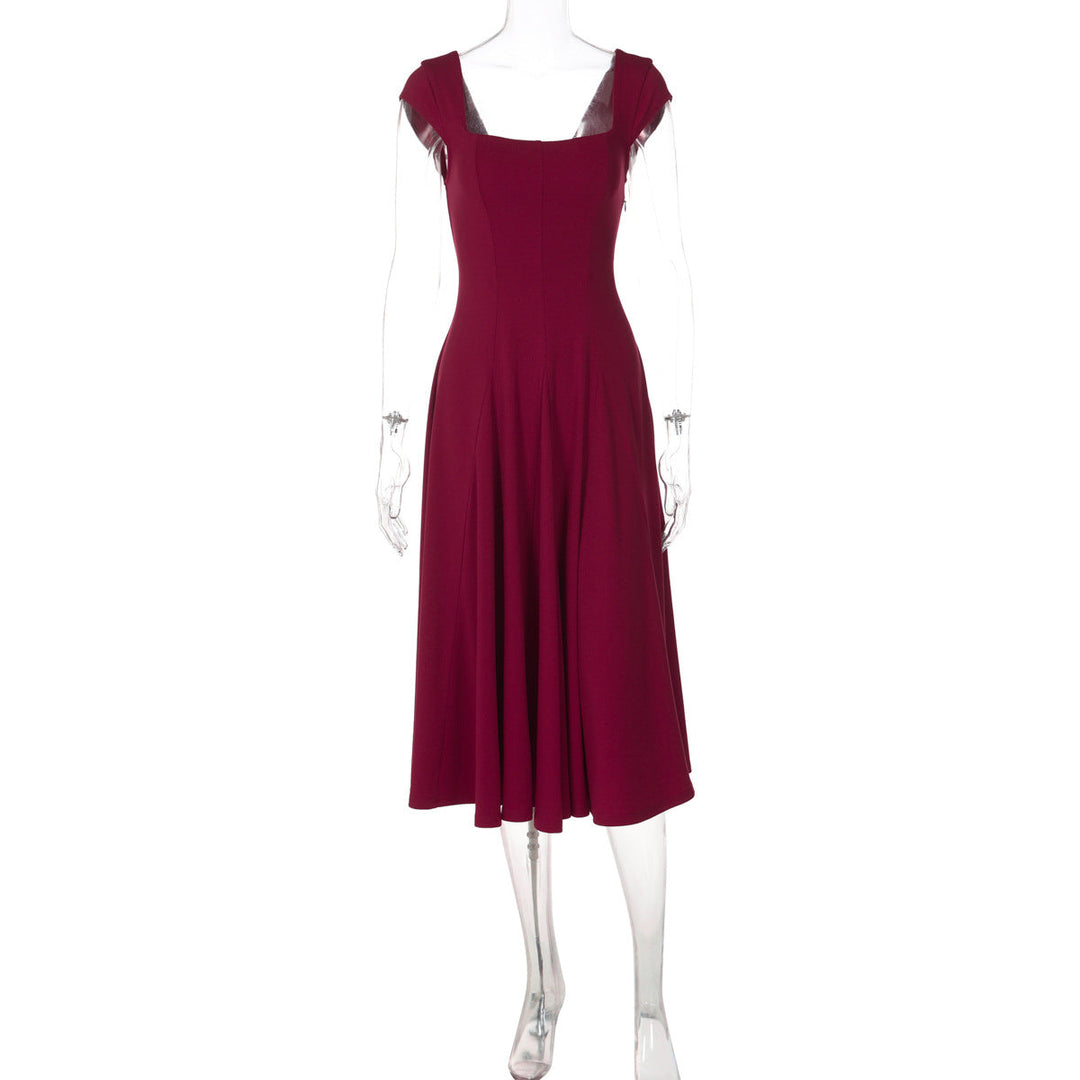 Damen Elegantes Maxikleid mit quadratischem Ausschnitt und fließendem Rock