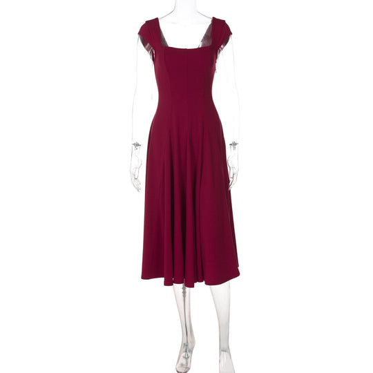 Damen Elegantes Maxikleid mit quadratischem Ausschnitt und fließendem Rock