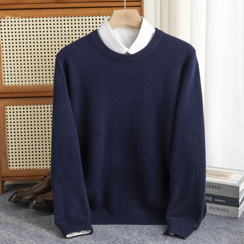 Herren Schlichter Rundhals-Feinstrickpullover kaschmirähnliche Haptik mit gerippten Abschlüssen Nord Taschen