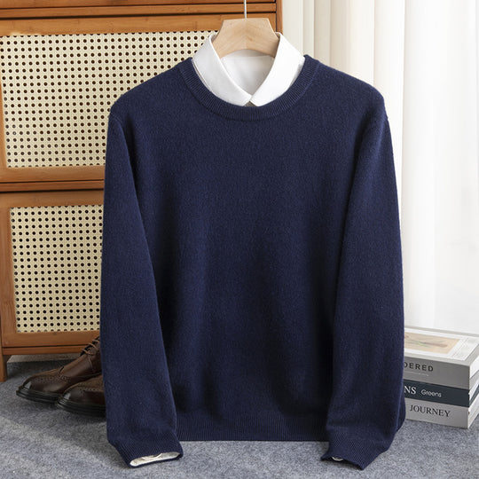 Herren Schlichter Rundhals-Feinstrickpullover kaschmirähnliche Haptik mit gerippten Abschlüssen Nord Taschen