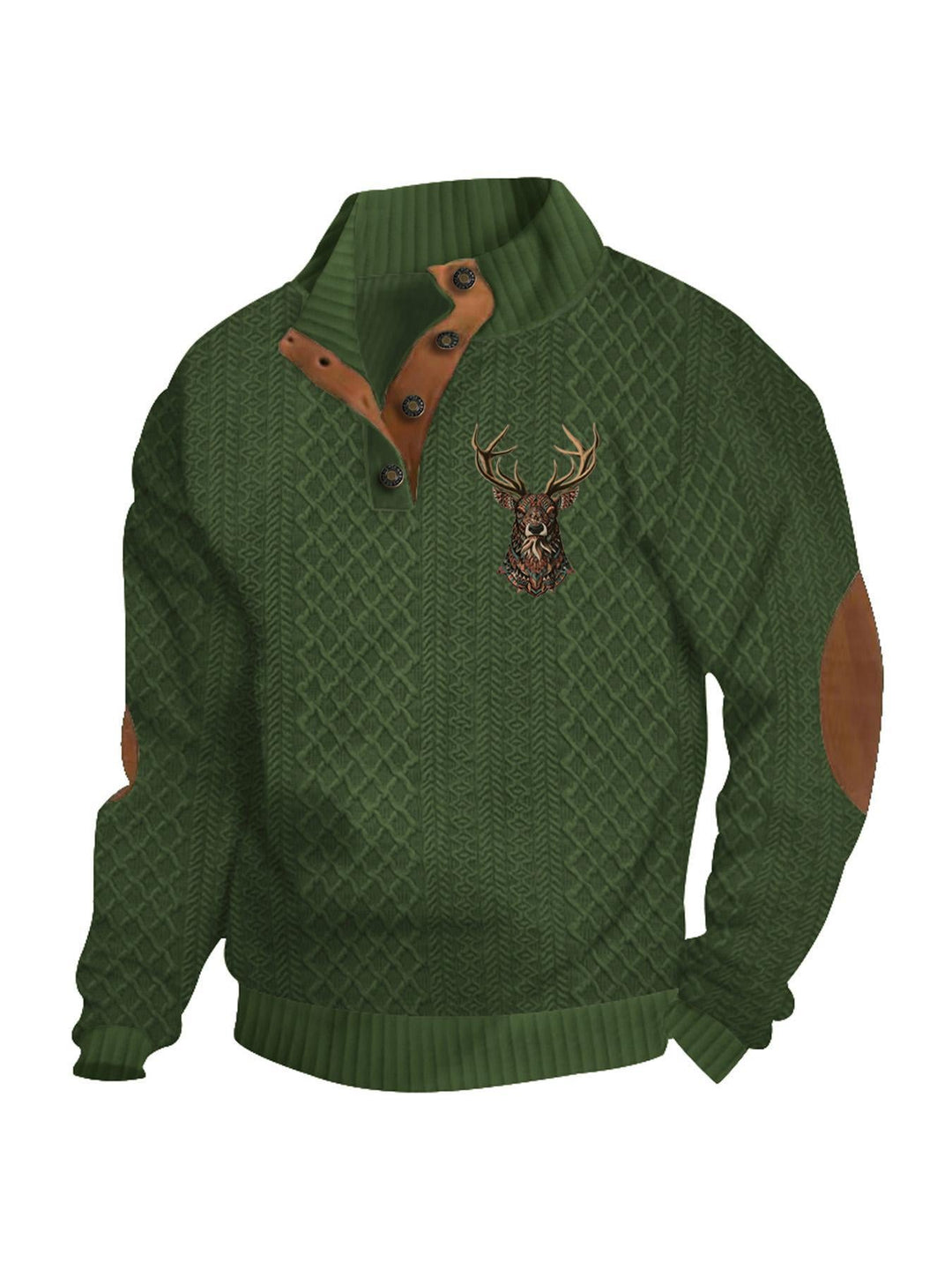 Herren nan Heritage-Strukturpullover mit Stehkragen Lederimitat-Besatz Ellenbogen-Patches und Halbknopfleiste