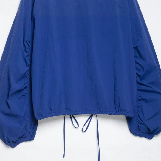 Damen Kurz geschnittene Wollmix-Jacke mit Stehkragen, Reißverschluss und Ballonärmeln Nord Taschen