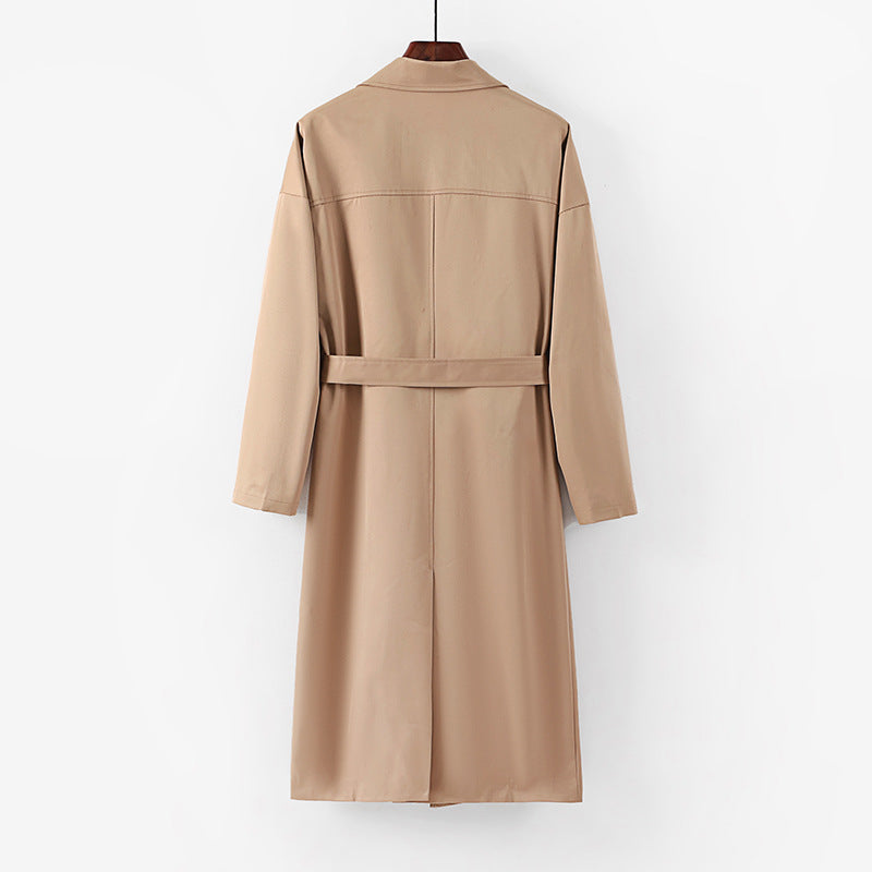 Damen Longline Trenchcoat mit Taillengürtel und fallendem Revers Nord Taschen