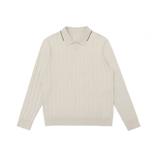 Herren Polokragen-Strickpullover mit Zopfmuster und feiner Knopfleiste Nord Taschen