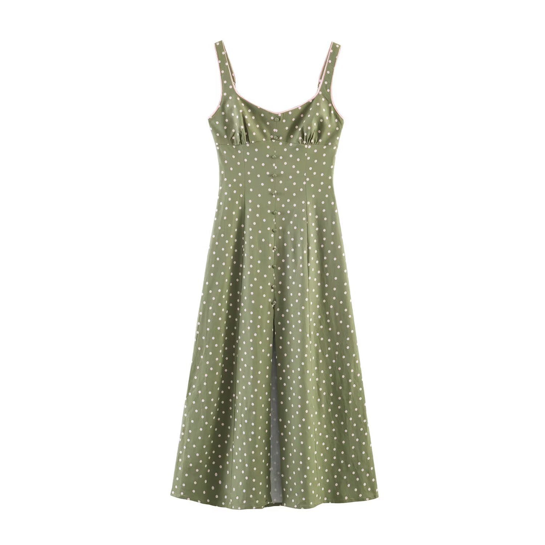 Damen Vintage-inspiriertes Träger-Midikleid mit taillierter Schnittführung und durchgehender Knopfleiste Nord Taschen