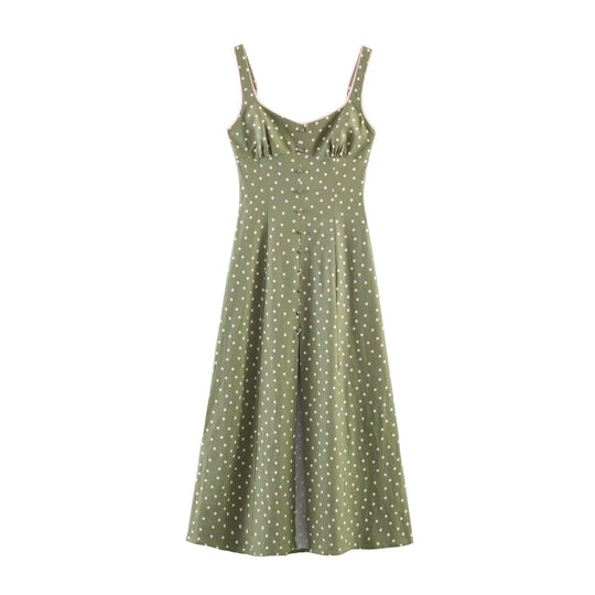 Damen Vintage-inspiriertes Träger-Midikleid mit taillierter Schnittführung und durchgehender Knopfleiste Nord Taschen
