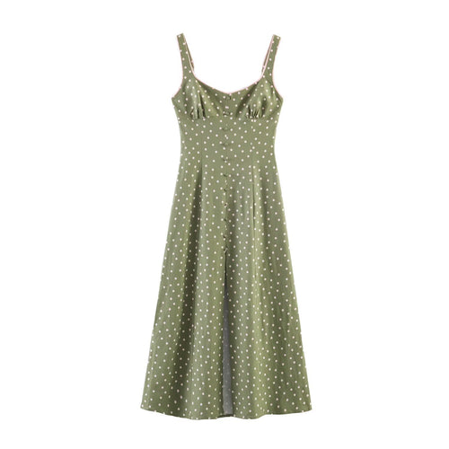 Damen Vintage-inspiriertes Träger-Midikleid mit taillierter Schnittführung und durchgehender Knopfleiste Nord Taschen