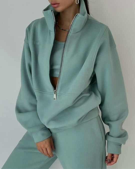 Damen Oversized Halbzip-Sweatshirt mit Stehkragen und passender High-Waist-Jogginghose Nord Taschen