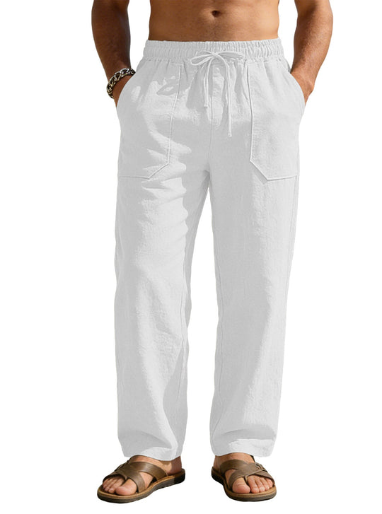 Herren nan weite Relaxhose aus Leinen-Mix mit Kordelbund und aufgesetzten Beintaschen Nord Taschen