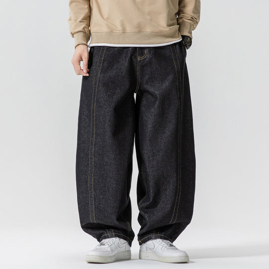 Herren Baggy-Denim-Hose mit extra weitem Bein, tiefem Schritt und sichtbaren Kontrastnähten Nord Taschen
