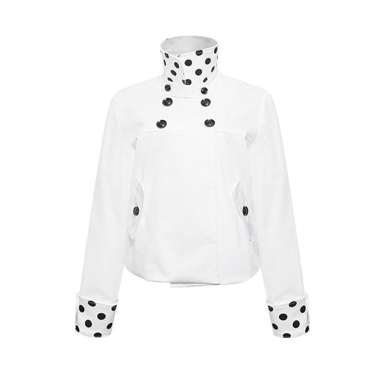 Damen Kurze Double-Breasted Jacke mit Stehkragen und Polka‑Dot-Futter Nord Taschen