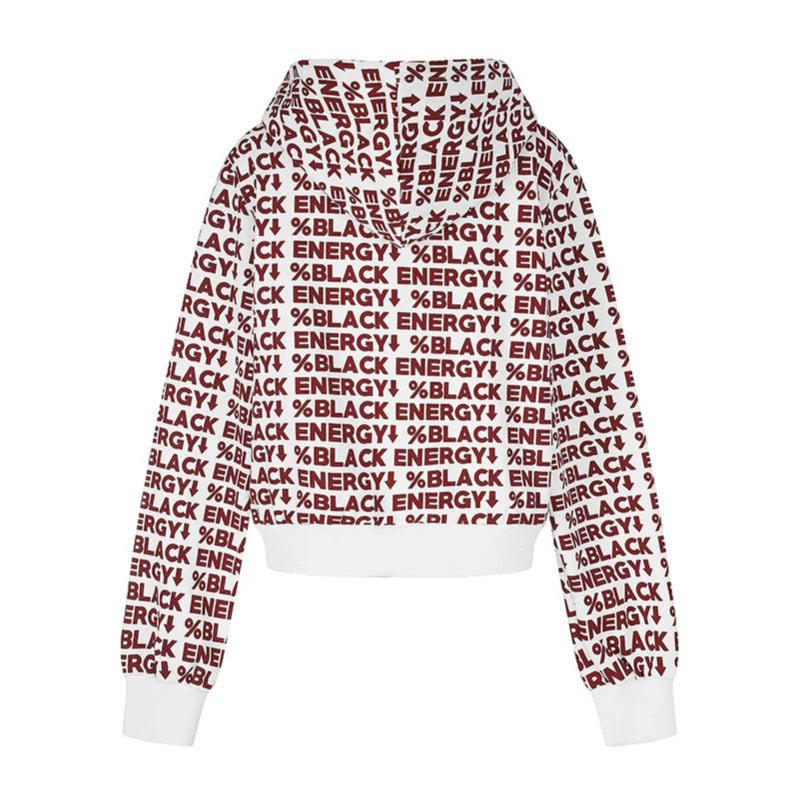 Damen kurze Zip-Kapuzenjacke mit Allover-Logoprint und elastischem Rippenbund Nord Taschen