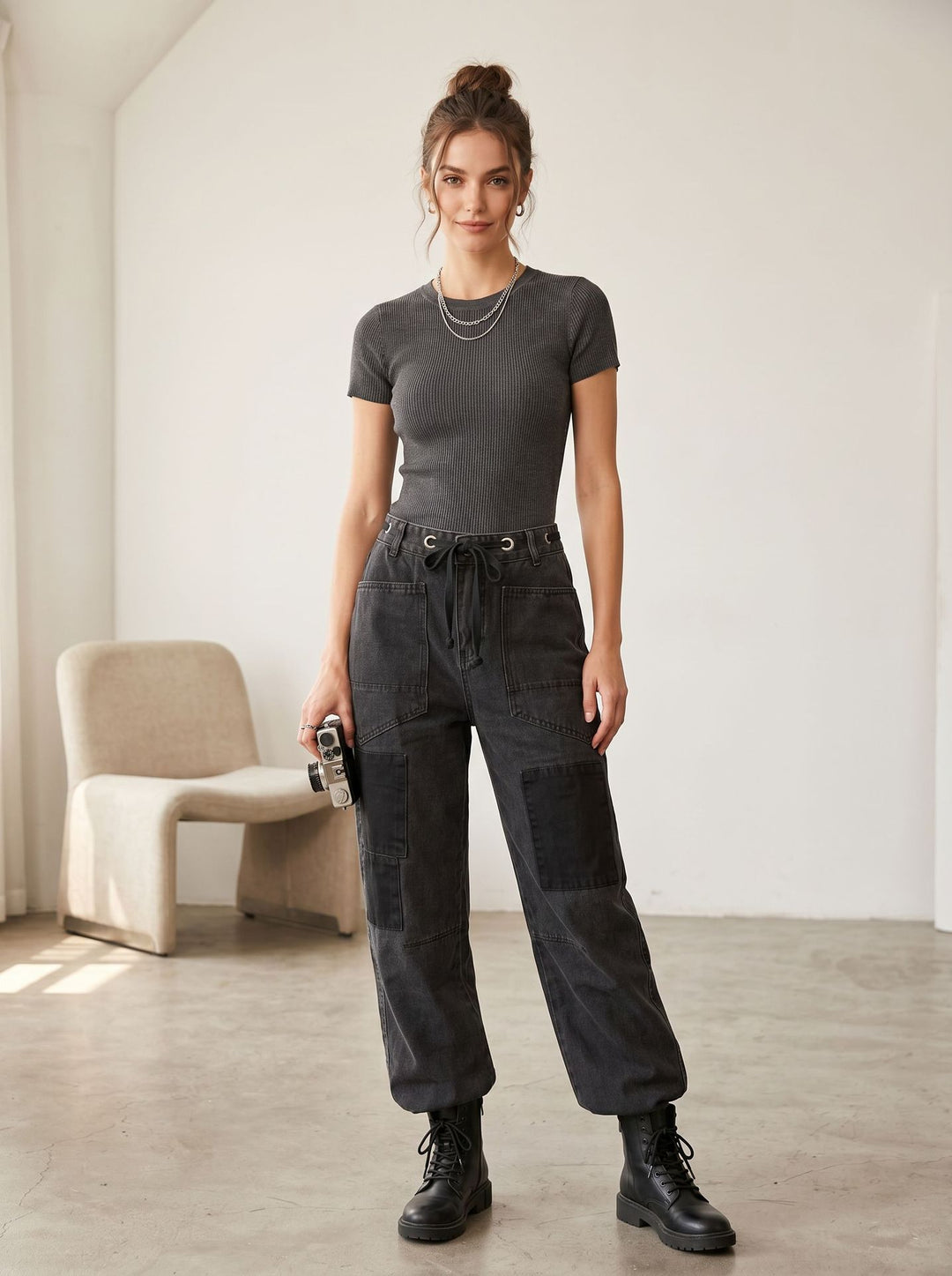 Damen oversized Strickpullover mit Rundhalsausschnitt und entspannter Silhouette Nord Taschen