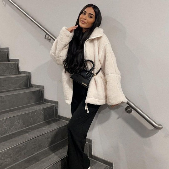 Damen Teddy-Fleecejacke mit Stehkragen Nord Taschen