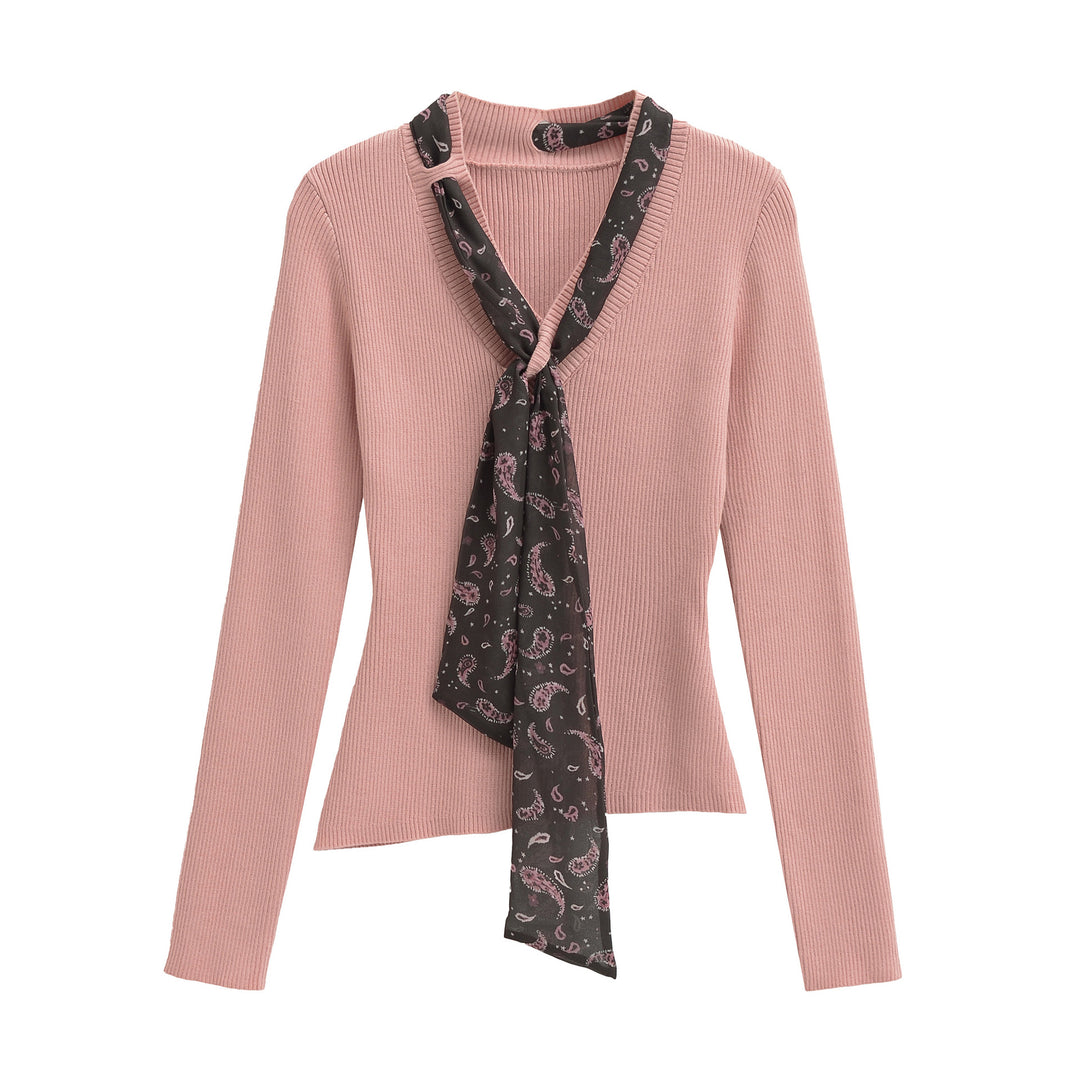 Damen Feinstrickpullover mit eingefädeltem Paisley-Schal Nord Taschen