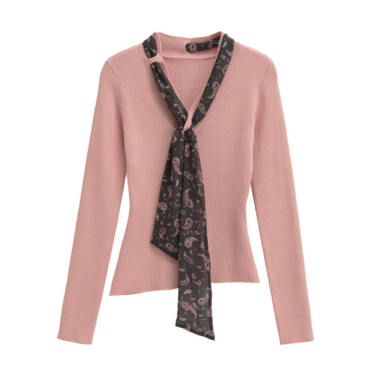 Damen Feinstrickpullover mit eingefädeltem Paisley-Schal Nord Taschen