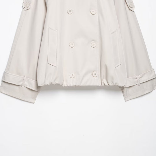 Damen Kurzgeschnittener Cape-Trench mit hohem Funnelkragen und doppelreihiger Knopfleiste Nord Taschen