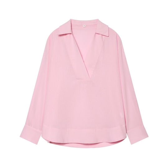 Damen Locker sitzende V‑Tunika‑Bluse mit Kentkragen und breiten Manschetten Nord Taschen