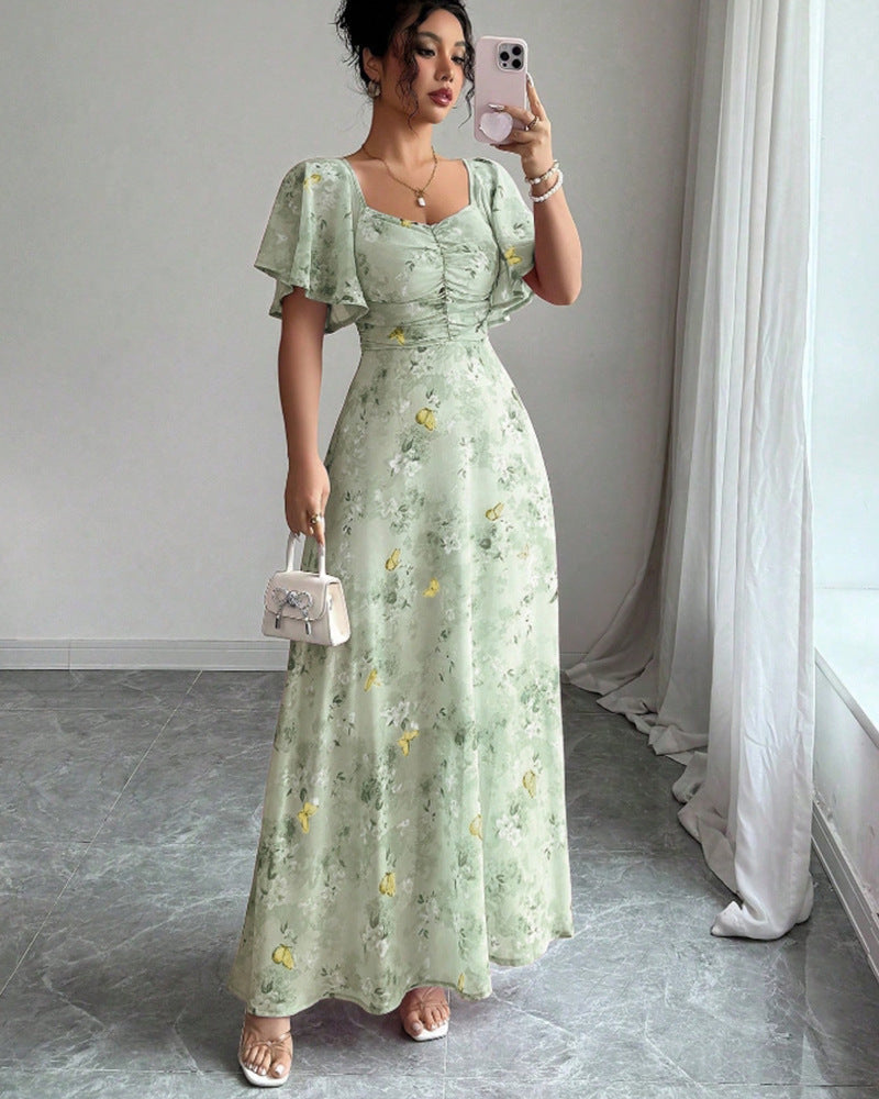 Damen Maxikleid mit fließendem Schnitt und romantischem Blumenmuster