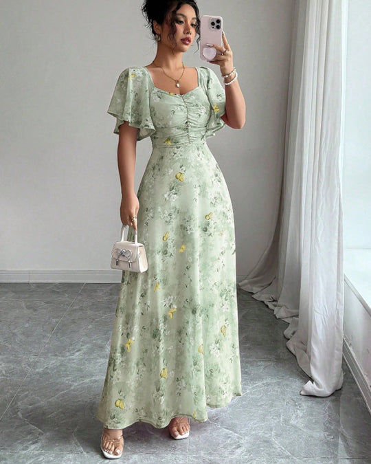 Damen Maxikleid mit fließendem Schnitt und romantischem Blumenmuster