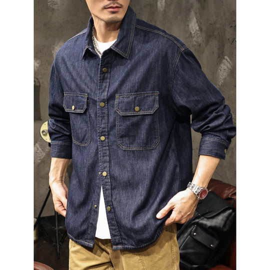Herren Jeans-Worker-Hemdenjacke mit Druckknopfleiste und Overshirt-Schnitt Nord Taschen