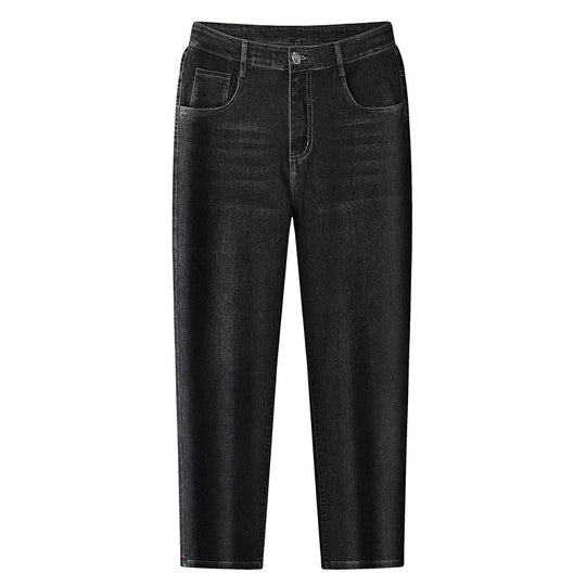 Damen Hochtaillierte Slim-Ankle-Jeans mit elastischem Bund und dezenter Used‑Waschung Nord Taschen