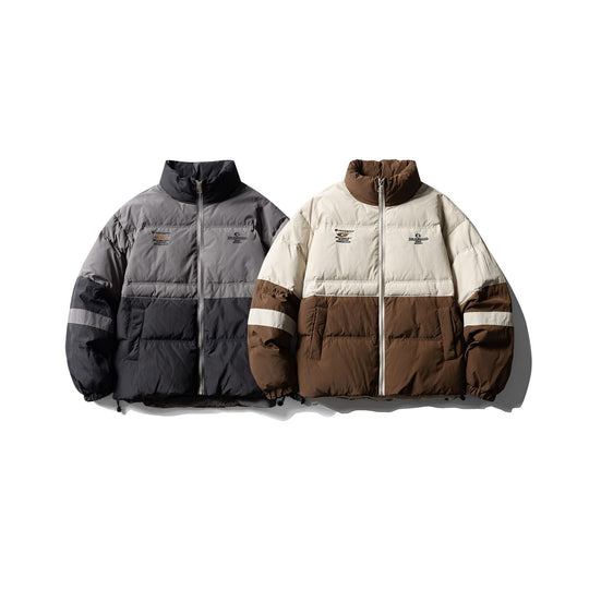 Herren Colorblock-wattierter Kurzblouson mit hohem Stehkragen und Kordelzugsaum Nord Taschen