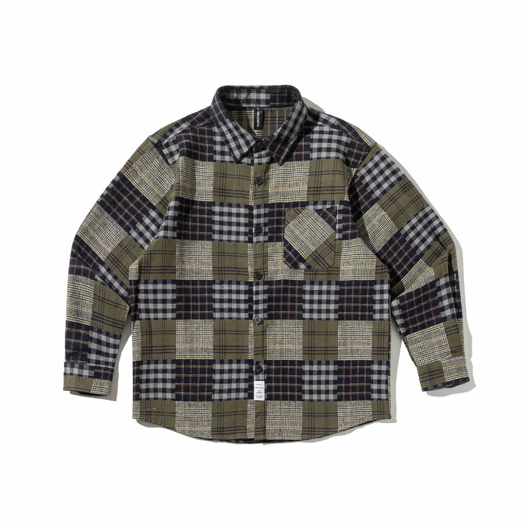 Herren Karierter Patchwork-Flanell-Overshirt mit Brusttasche Nord Taschen