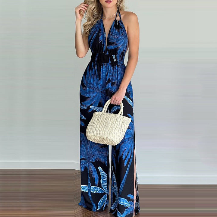 Damen eleganter Jumpsuit mit Spaghettiträgern und hohen Seitenschlitzen
