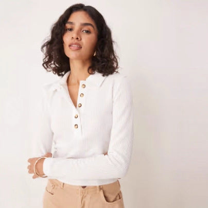 Damen Langarmshirt mit Knopfleiste Nord Taschen
