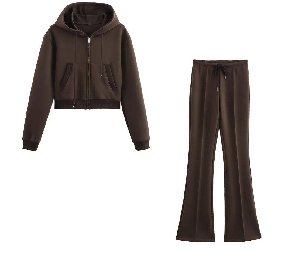 Damen 20+ zweiteiliges Joggingset mit Kapuzen‑Cropped‑Zipjacke und ausgestellter High‑Waist‑Palazzohose Nord Taschen