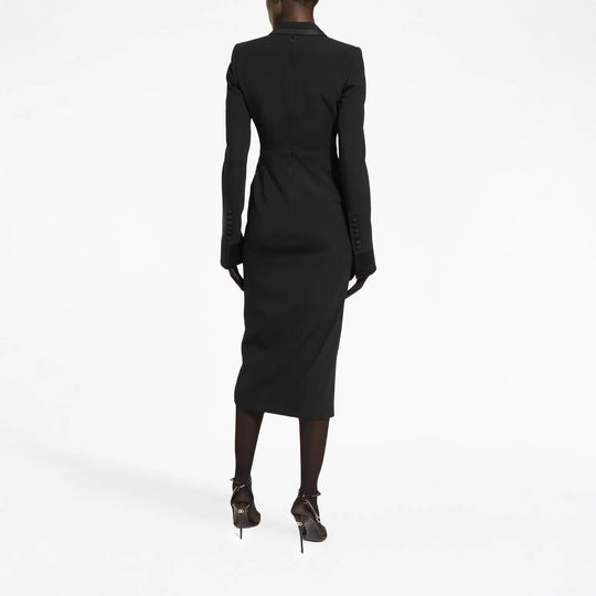 Damen Tailliertes Blazerkleid im Longcut mit Satinrevers und Frontschlitz Nord Taschen