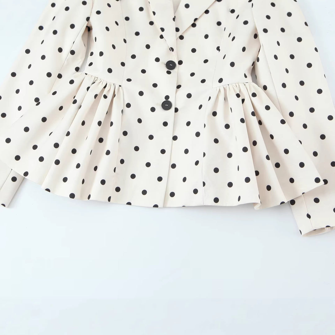 Damen Gepunkteter Peplum-Blazer mit Reverskragen und Taillenraffung Nord Taschen