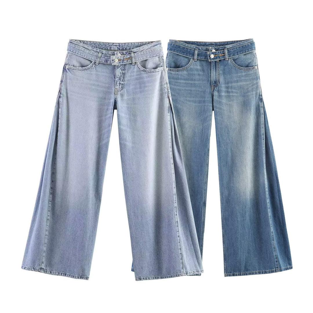 Damen Weite Denim-Hose mit extraweitem Schlag und seitlichen Falteinsätzen Nord Taschen