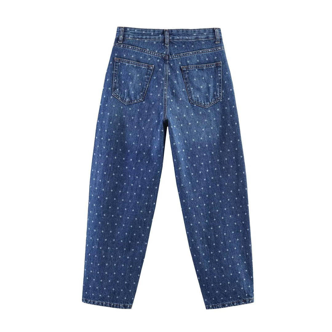 Damen High‑Waist Mom‑Jeans mit tapered Bein und dezentem Punkte‑Print Nord Taschen