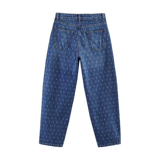 Damen High‑Waist Mom‑Jeans mit tapered Bein und dezentem Punkte‑Print Nord Taschen